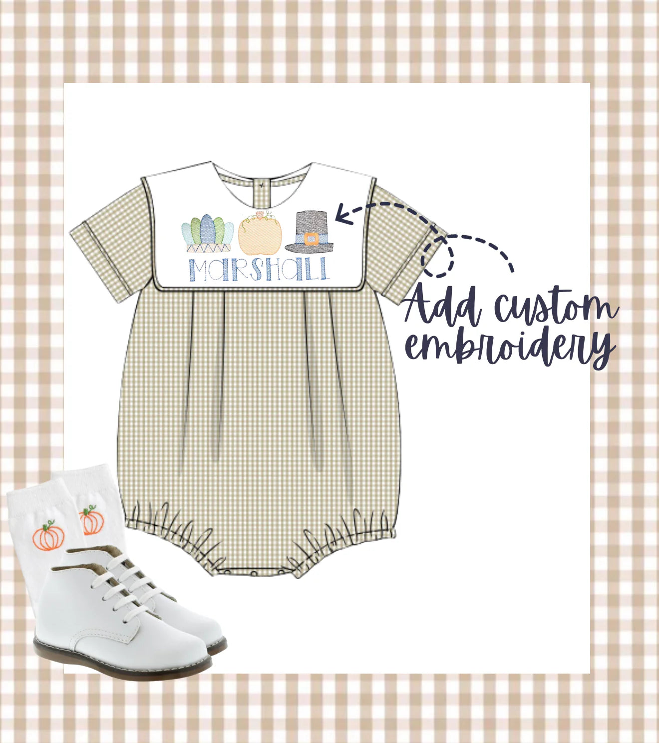 Boys Tan Gingham Bubble