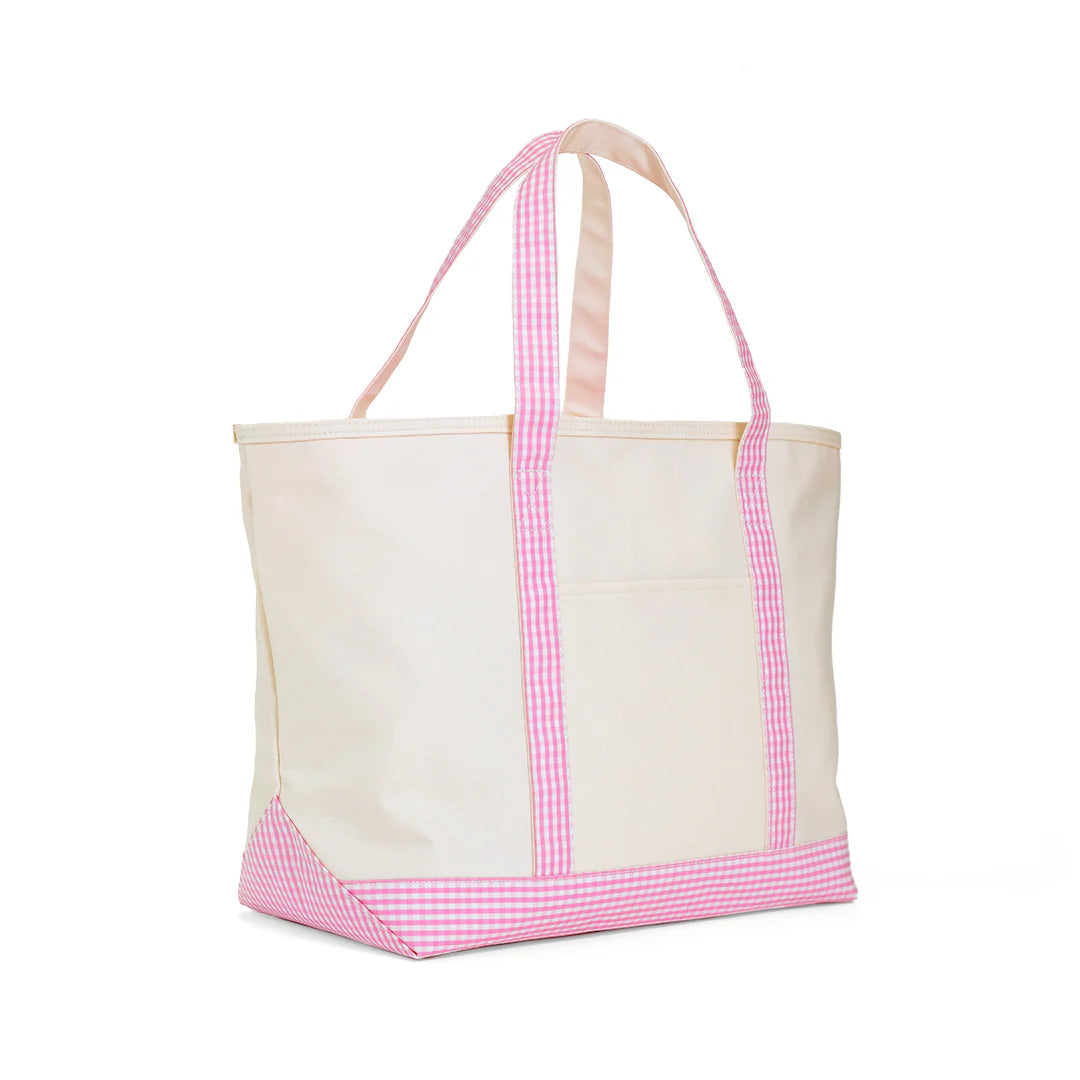 MAXI TOTE COATED CANVAS - NATURAL W/ GINGHAM PINK