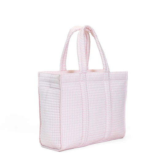 QUILTED GO GO TOTE - PIMLICO STRIPE PINK