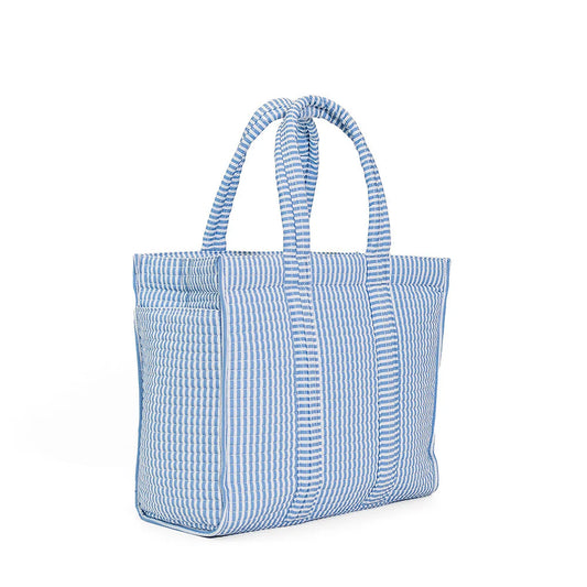 QUILTED GO GO TOTE - PIMLICO STRIPE CHAMBRAY