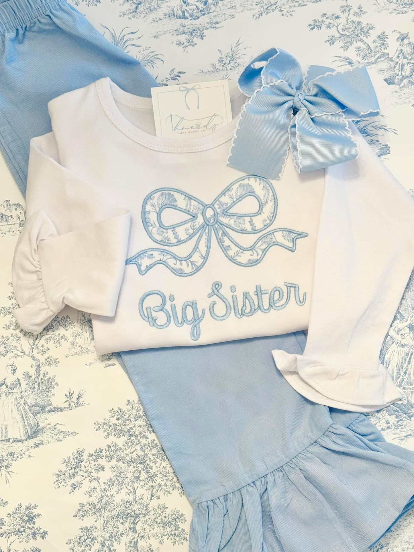 Big Sister Long Sleeve/Pants Applique Bow Set