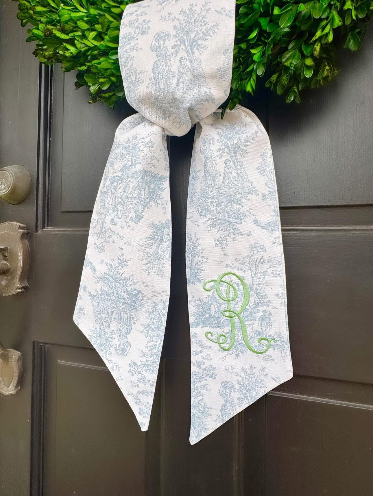 Blue Toile Wreath Sash