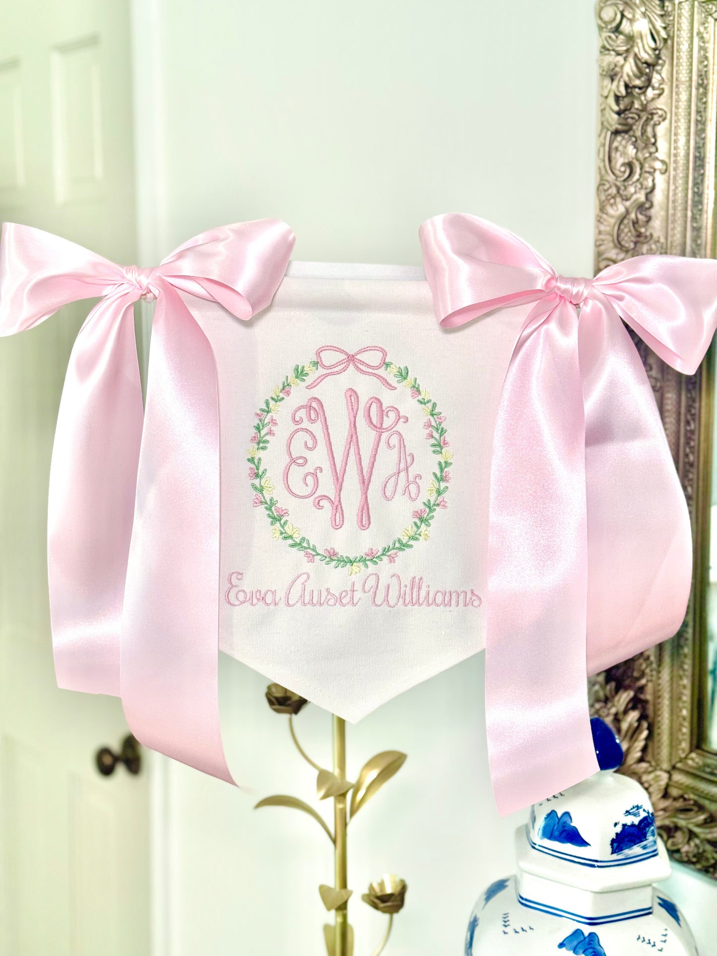 Girl Floral Circle Crest Banner