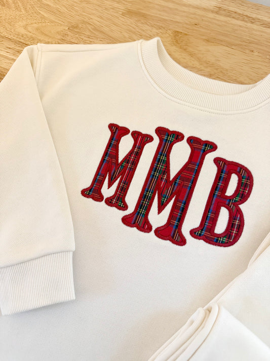 Plaid Applique Initials Sweatshirt