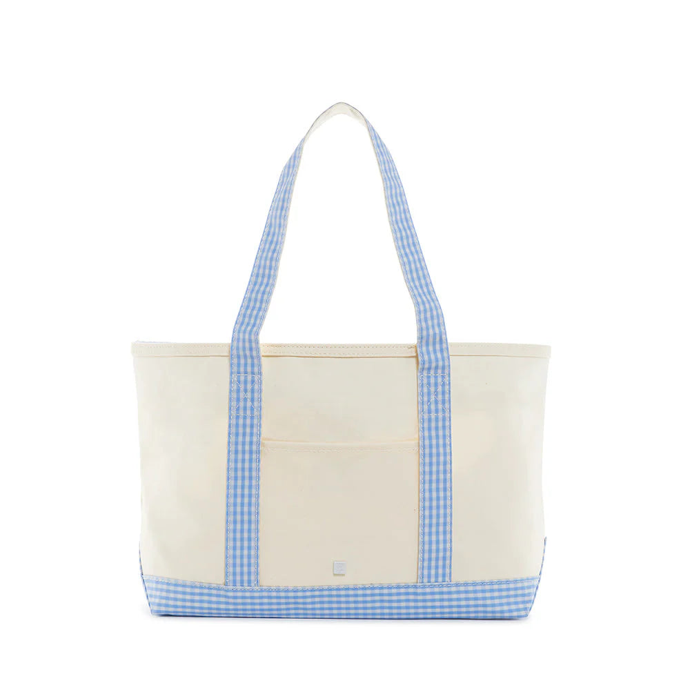 MEDIUM TOTE COATED CANVAS - NATURAL W/ GINGHAM SKY