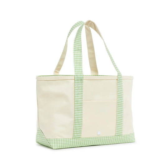 MEDIUM TOTE COATED CANVAS - NATURAL W/ GINGHAM LEAF