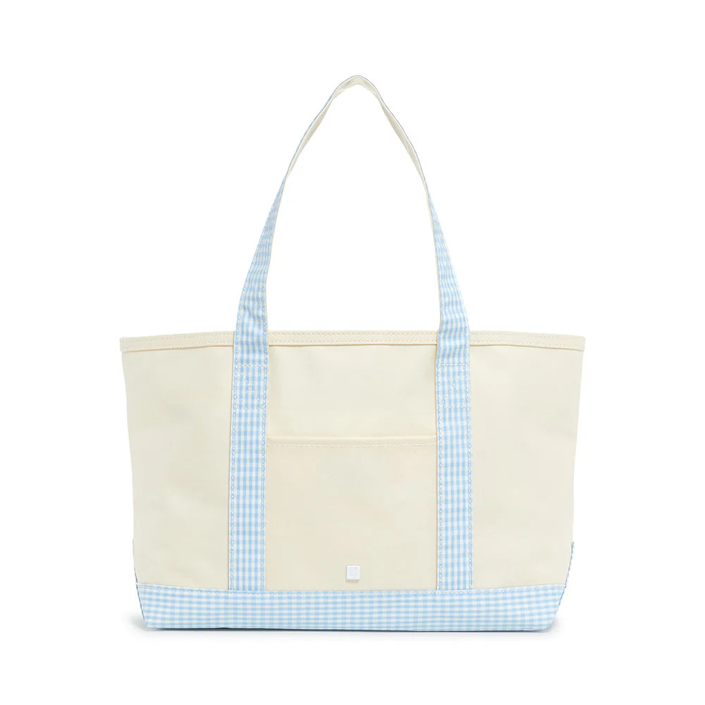 MEDIUM TOTE COATED CANVAS - NATURAL W/ GINGHAM MIST