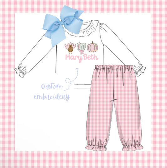 Girls Pink Gingham Pant Set