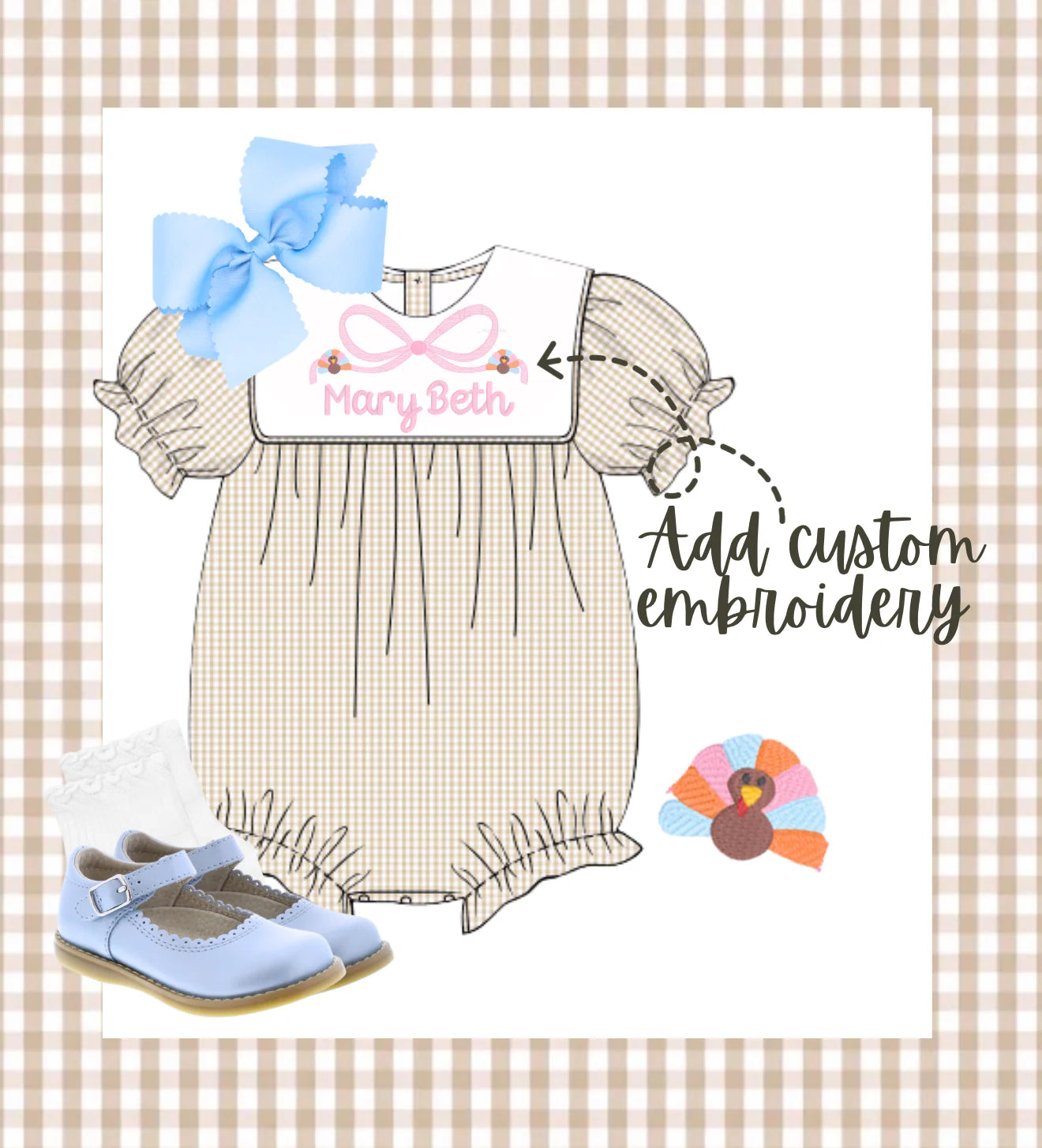Girls Tan Gingham Bubble