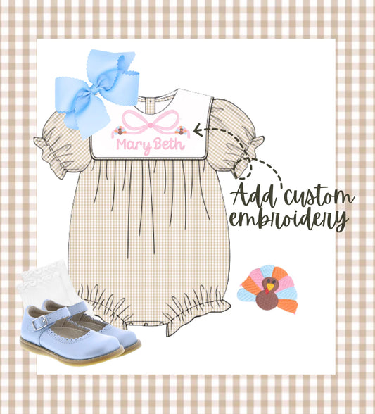 Girls Tan Gingham Bubble