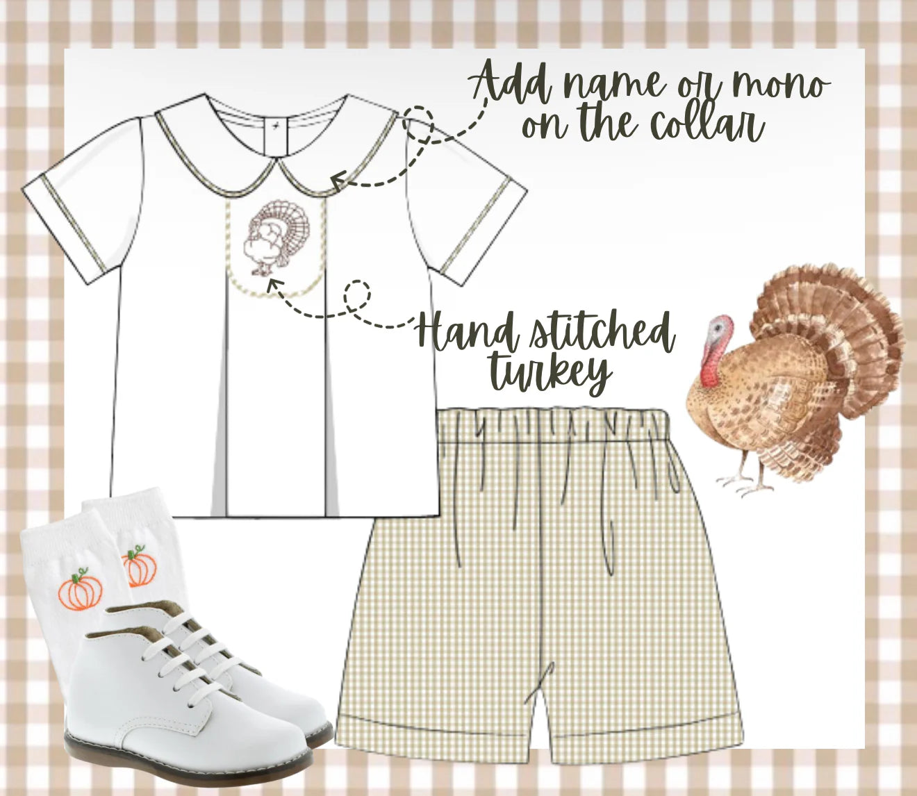 Boys Gingham Turkey Short Set