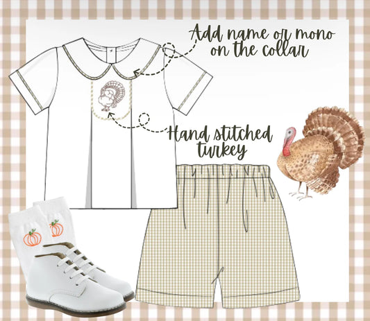 Boys Gingham Turkey Short Set