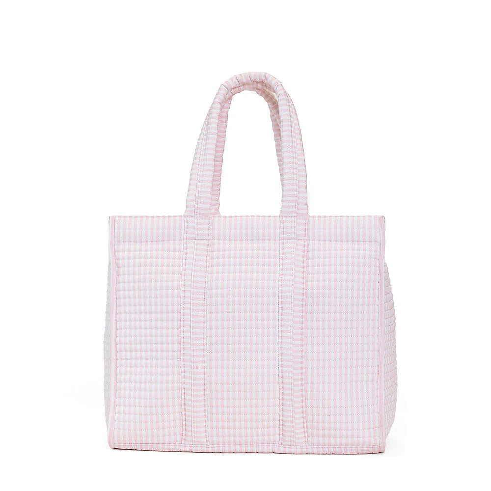 QUILTED GO GO TOTE - PIMLICO STRIPE PINK