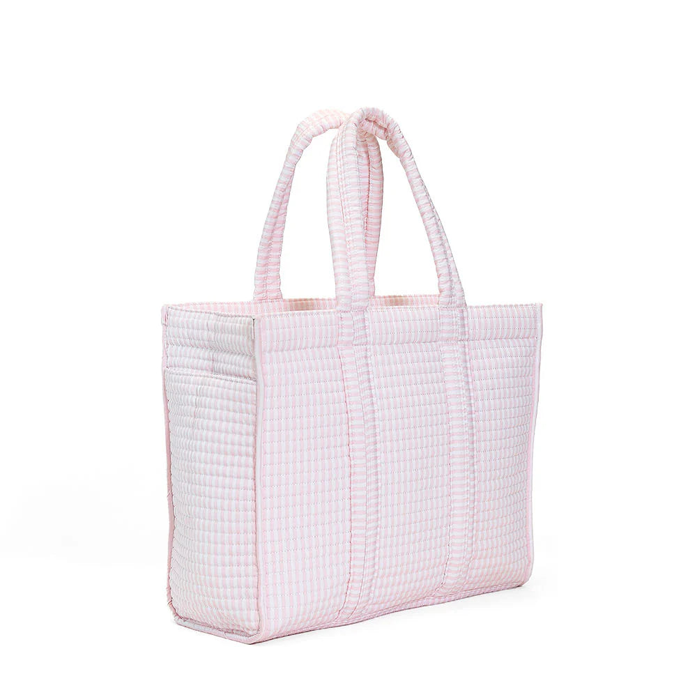 QUILTED GO GO TOTE - PIMLICO STRIPE PINK