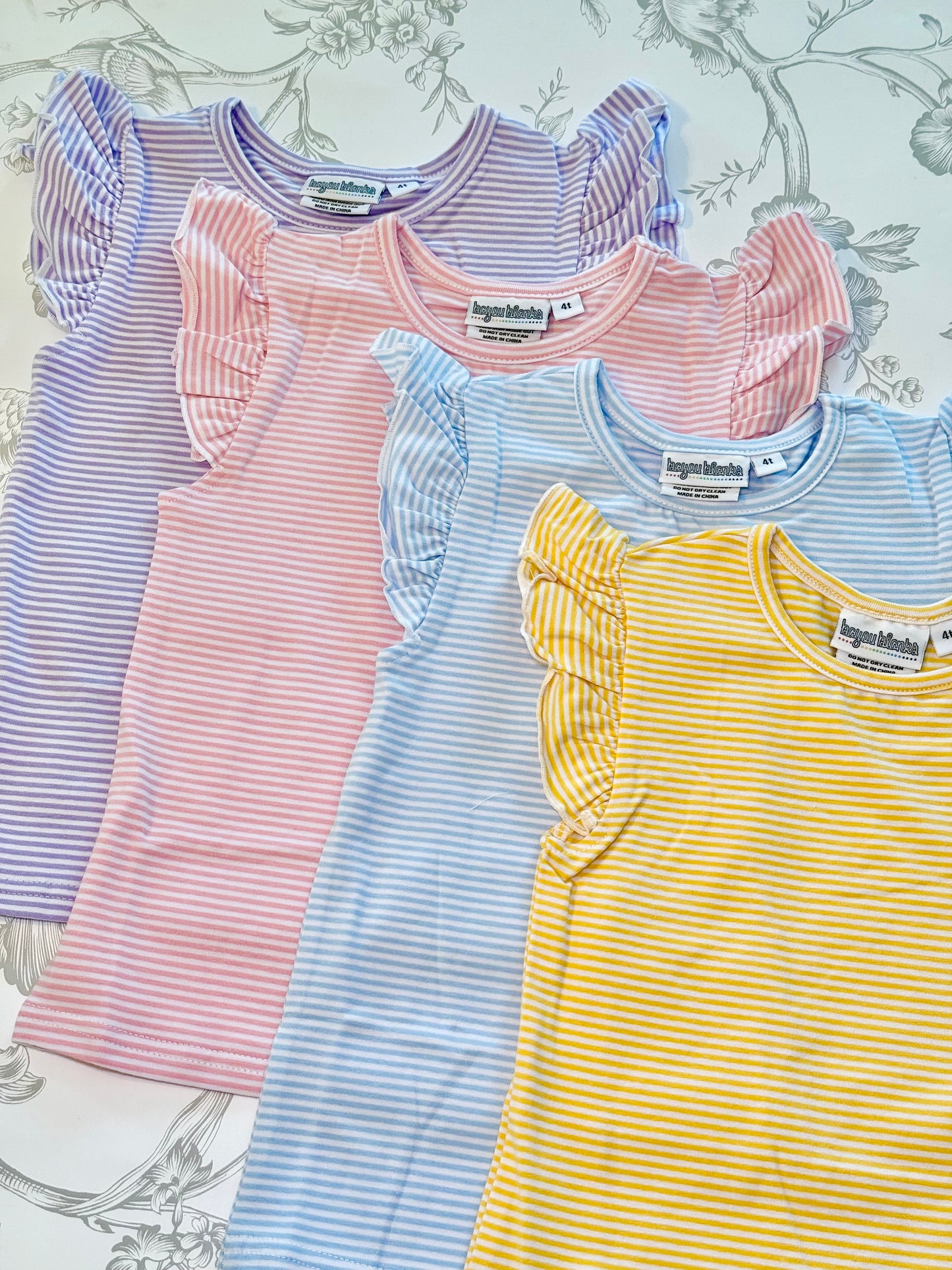 Girls Flutter Sleeve Striped Tee
