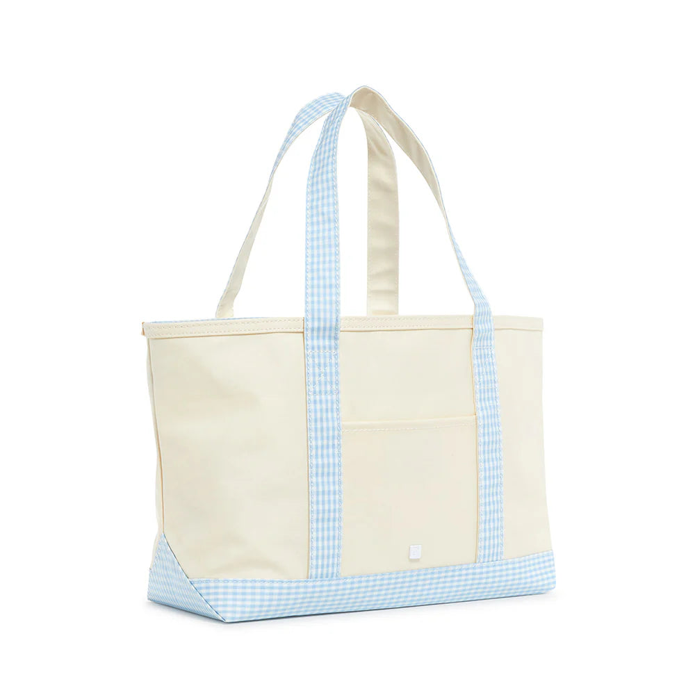 MEDIUM TOTE COATED CANVAS - NATURAL W/ GINGHAM MIST